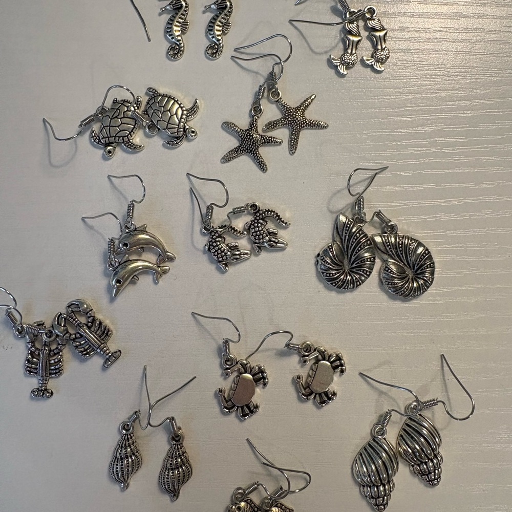 Silver Sea Life Charm Earrings Set